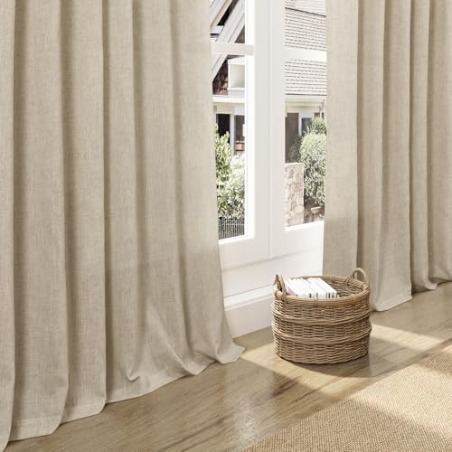 Eggshell Beige Linen Curtains for Living Room 126 Inches Long Light Filtering Semi Sheer Curtain Back Tab Rustic Farmhouse Decor Drapes Floor to Ceiling High Window for Bedroom 52x126 (52"W x 126"L (Pack of 2) / Eggshell Beige)