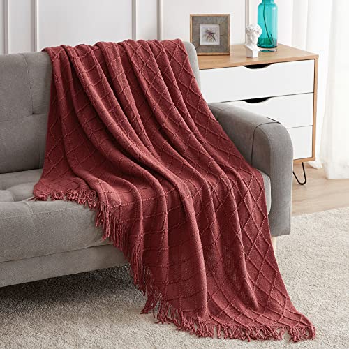 Burgundy Throw Blanket 50x60 Inch Knitted Soft Throw Sofa Blanket (Burgundy / 50"x60")