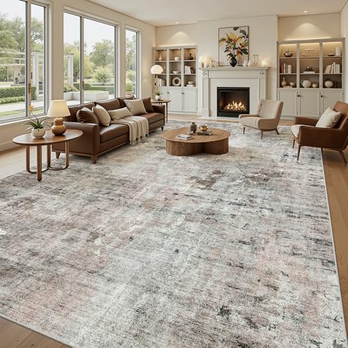 10x14 Area Rugs for Living Room Washable Rug Abstract Pink (Pink/Grey / 10' x 14' (Rectangular))
