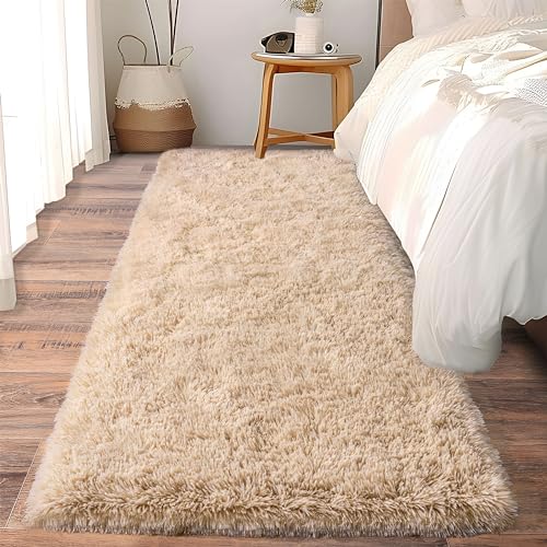 Fluffy Shag Runner Rugs for Bedroom Hallways (2' x 8' (1 pc) / Beige)