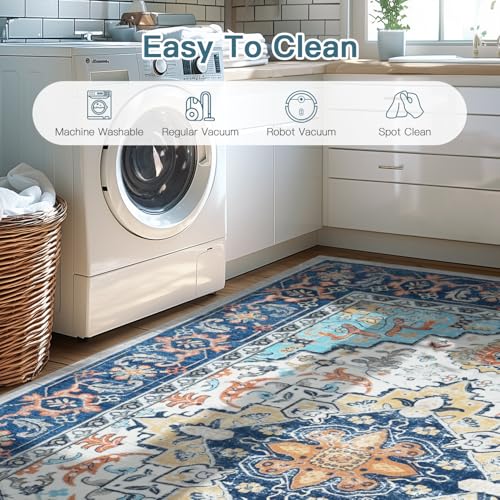 9x12 Area Rugs for Living Room Bedroom (Floral Blue / 9' x 12' (Rectangular))