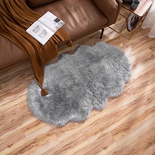 Fluffy Area Rug 3x5 ft Faux Fur Sheepskin Rug for Bedroom Grey (3' x 5' (Sheepskin) / Grey)