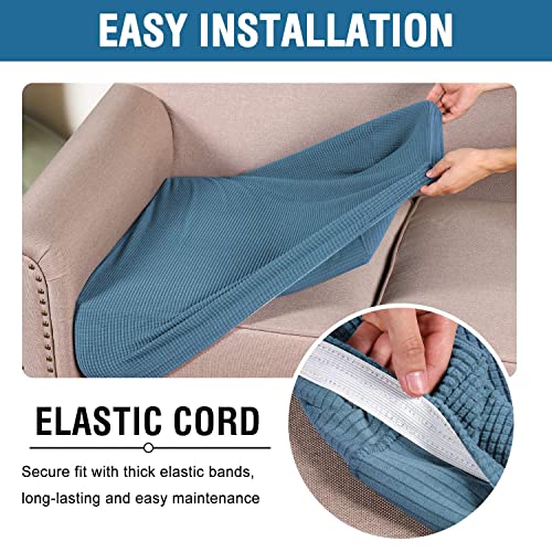 Super Stretch Individual Seat Cushion Covers Sofa Covers Couch Cushion Covers Slipcover Sets Thick Jacquard Textured Twill Fabric (Dusty Blue / 2 Cushion Loveseat)