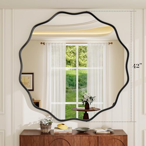 Round Wavy Mirror (Black / 36"L x 36"W)
