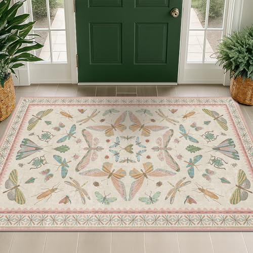3x5 Flower Area Rug for Girls Bedroom (3' x 5' (Rectangular) / Beige Pink)
