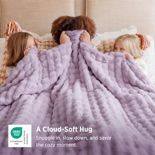 Cloud Bubble Fleece Queen Blanket for Bed (06 Light Purple / Queen (90" X 90"))