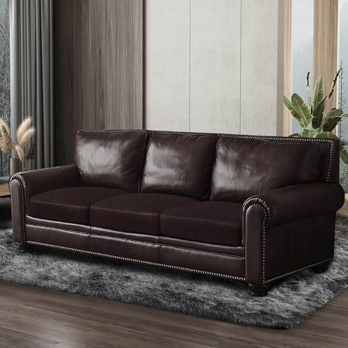 Leather Look Couch Cushion Covers Sofa Seat Slipcovers Sets Couches Furniture Protector for Sectional Armchair Loveseat Pets Kids Stretch Spandex Fabric (3 Cushion Sofa / 05 Chocolate)