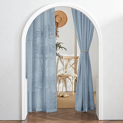 Linen Semi Sheer Curtains for Bedroom Living Room 95 inches Long (Dusty Blue / 52"W x 95"L (Pack of 2))