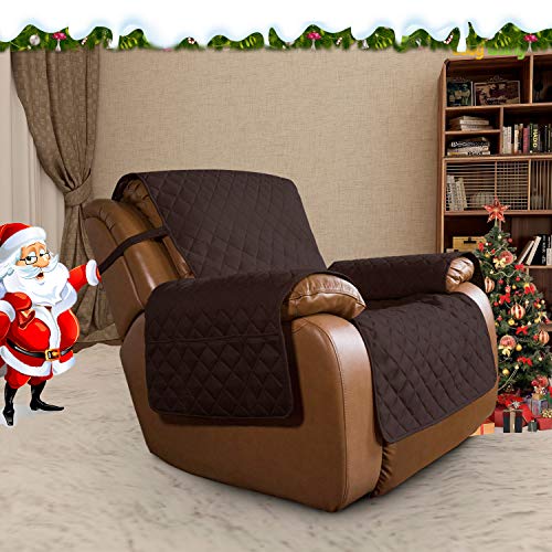 Oversized Recliner Cover Reversible Couch Cover Sofa Cover for Living Room Water Resistant Furniture Protector with Elastic Straps for Pets (Chocolate/Beige / Large Recliner)