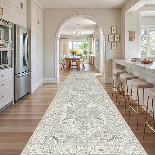 Hallway Runner Rug 3x14 Washable Kitchen Runners Long (Beige/Brown / 3' x 14' (Runner))