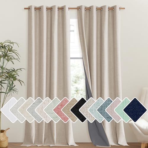 Cream 100% Blackout Linen Curtains 102 inch Long Burg for Living Room (52"W x 102"L (Pack of 2) / Cream)