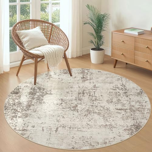 5ft Round Area Rug Living Room Rugs (Golden Grey / 5' (Round))
