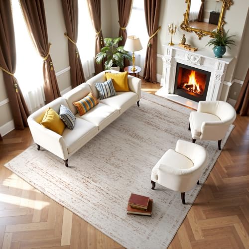 8x10 Washable Area Rugs for Living Room (8' x 10' (Rectangular) / White-orange-light Pink)