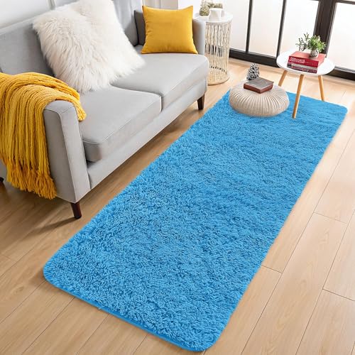 2x4 Machine Washable Runner Rugs for Hallway (2x4 Ft / Bright Blue)
