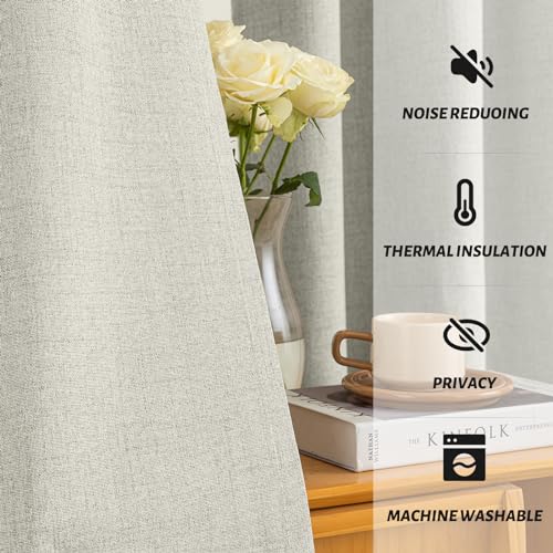 Cream Linen Textured Curtains 63 Inches Long for Living Room (Linen Cream / 52"W x 63"L (Pack of 2))