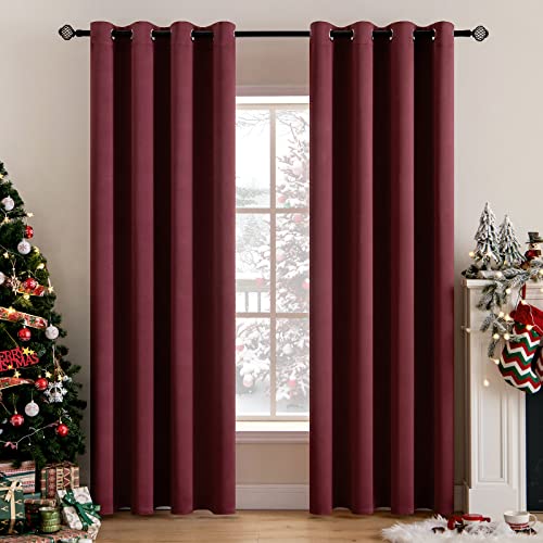 Wine Red Blackout Bedroom Curtains Drapes 72 Inch Long 52"x72" (Wine Red / 52"W x 72"L (Pack of 2))