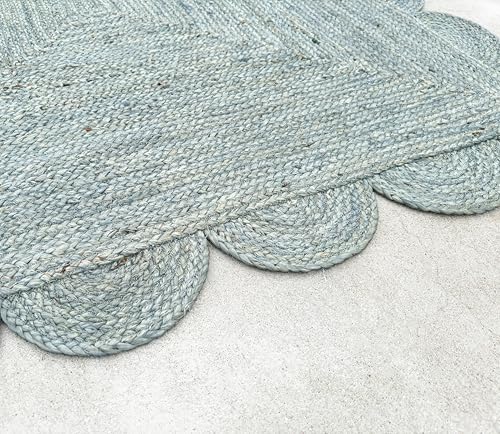 Scallop Jute Area Rug Boho Jute Rug Scalloped Coastal Rug (Jungle Mist / 4'x6' (Rectangular))