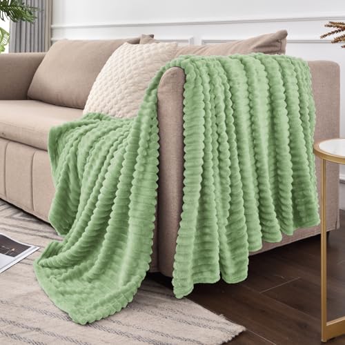3D Ribbed Apple Green Fleece Twin Blanket for Couch (Apple Green / Twin(60"x80"))