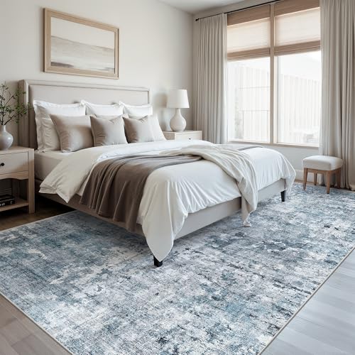 Abstract 7x10 Area Rug for Living Room Washable Rugs Blue (Blue/Grey / 7' x 10' (Rectangular))