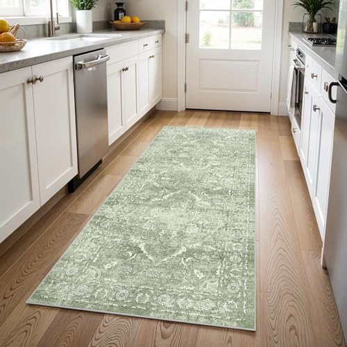 3x8 Washable Runner Rug (Muted Sage Green / 3x8)