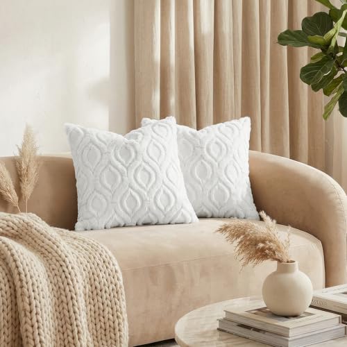 Faux Fur Plush Soft White Throw Pillow Covers 26x26 Set of 2 (26" x 26" (Pack of 2) / White)