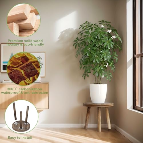 3 Pack Wood Plant Stands Indoor (heavy burnt color / 3 Pack)