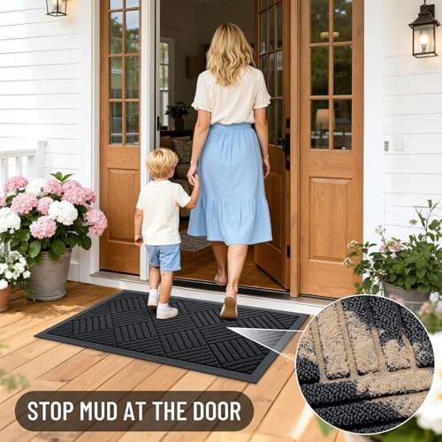 Front Door Mat Outside Entrance 47x23 (47" X 23" / Black Diamond)