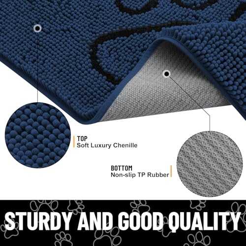 Dog Door Mat for Muddy Paws (30"X20" / Dark Blue and Black)