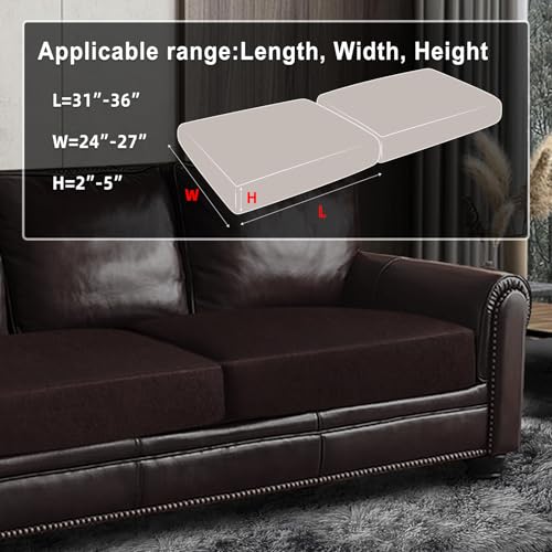 Leather Look Couch Cushion Covers Sofa Seat Slipcovers Sets Couches Furniture Protector for Sectional Armchair Loveseat Pets Kids Stretch Spandex Fabric (2 Cushion Sofa / 01 Chocolate)