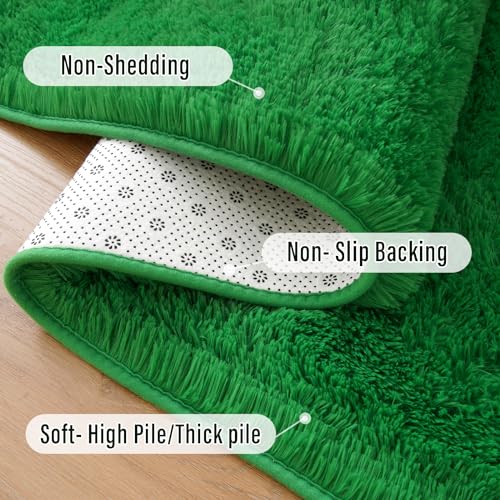 Shag Fluffy Runner Rug for Bedroom Girls Living Room (2' x 6' (Runner) / Green)
