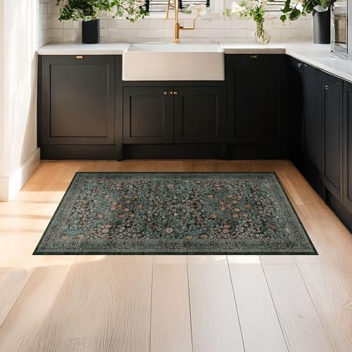 Dark Green 2x4 Rug Runner (Dark Green / Black / 2' x 4' (Rectangular))