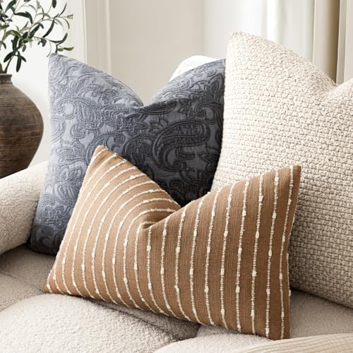 Boho Striped Boucle Lumbar Throw Pillow Cover 12x20 Rust Tobacco (20" x 12" (Pack of 2) / Tobacco)