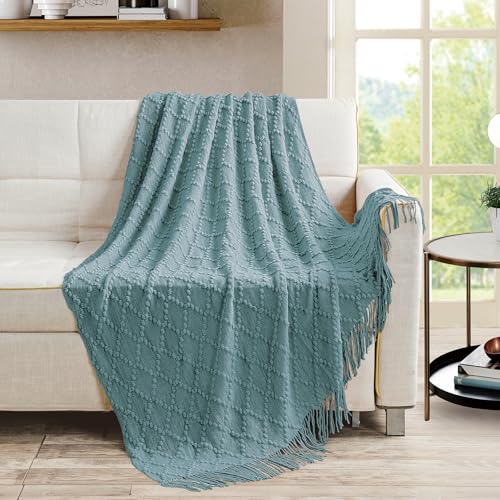 Blue Throw Blanket 50 x70 Inch Jacquard Throw Knitted Blanket (Jacquard-blue / 50"x70")