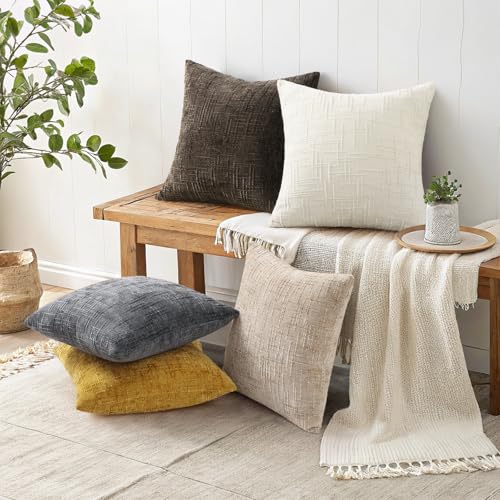 Textured Chenille Throw Pillow Covers 22x22 Set of 2 Yellow (Mustard Yellow / 22" x 22" (Pack of 2))