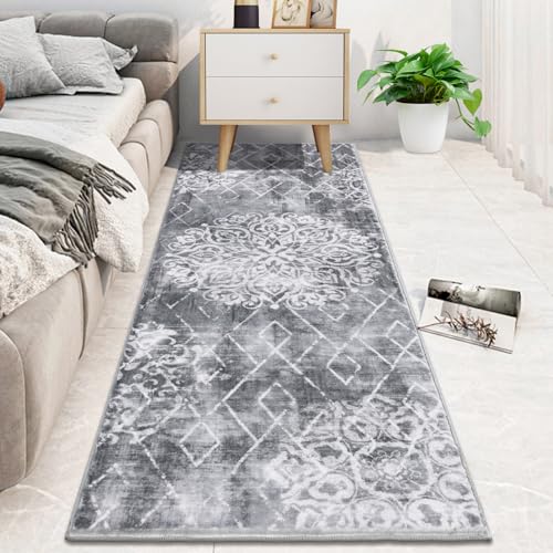 HEBE Hallway Runner Rug 2'x6' (White/Grey / 2' x 6' (Rectangular))