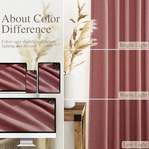 Canyon Rose Linen 144 Inch Curtains for Living Room Light Filtering Semi Sheer Curtain Back Tab Modern Farmhouse Decor Elegant Girl Drapes Floor to Ceiling High Window for Bedroom 52x144 (52"W x 144"L (Pack of 2) / Canyon Rose)