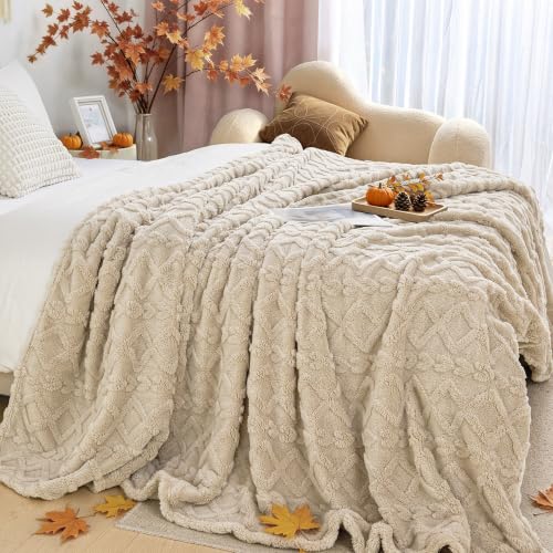 Fleece Throw Blanket for Couch (Khaki / Throw(50×60in))