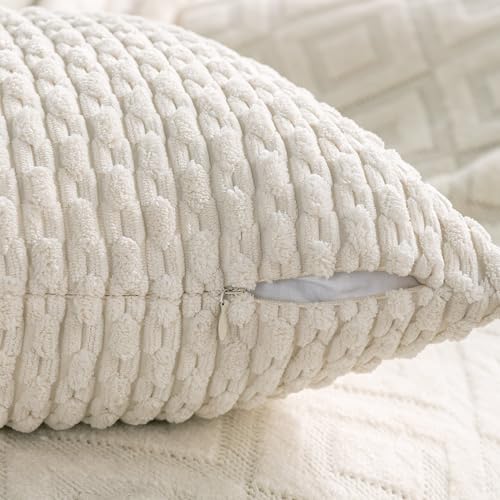 Set of 4 Neutral Decorative Throw Pillow Covers 22x22 Inch Corduroy Pillow Covers for Bed Couch Sofa Living Room Soft Square Cushion Cases (Neutral / 22" x 22" (Pack of 4))