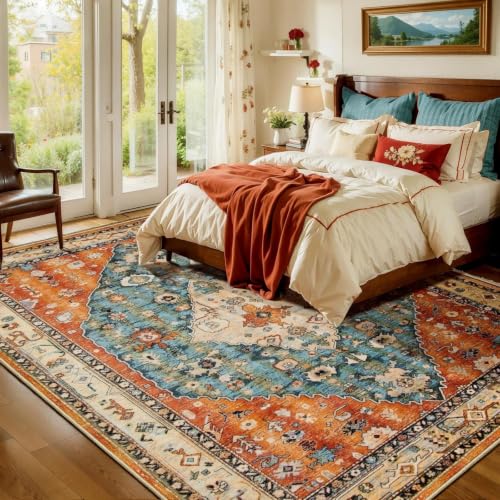 7x9 Washable Non Slip Boho Area Rug for Living Room (Tribal Medallion/Multi / 7' x 9' (Rectangular))