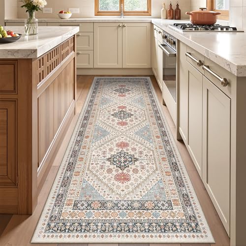 Kitchen Runner Rug Non Slip Washable Rugs 2.5x8 (Blue/Red/Multi / 2'6" x 8' (Runner))