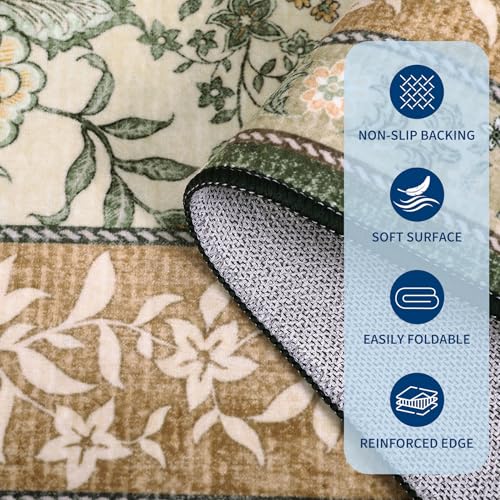 Terracotta Olive Sage Green Washable 6x9 Area Rugs (Terracotta / Olive Sage Green / 6' x 9' (Rectangular))