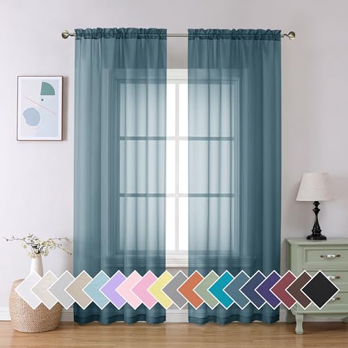 Dusty Blue Sheer Curtains 84 Inches Long 2 Panels Set (40"W x 84"L (Pack of 2) / Dusty Blue)