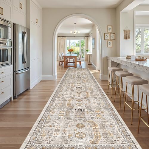 Hallway Runner Rug 3x16 Washable Kitchen Runners Long (Brown/Gold / 3' x 16' (Runner))