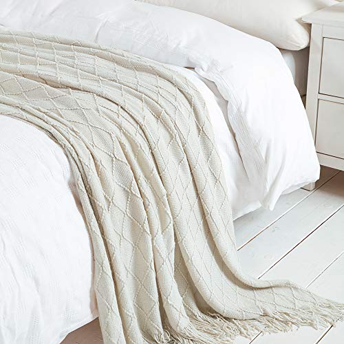 Beige Throw Blanket 60x80 Inch Boho Knitted Soft Throw Sofa Blanket (Beige / 60"x80")