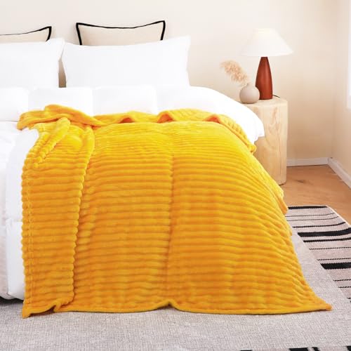 Gold Fleece Throw Blanket 90”×90” for Couch Sofa Livingroom (Gold / 90×90inch)