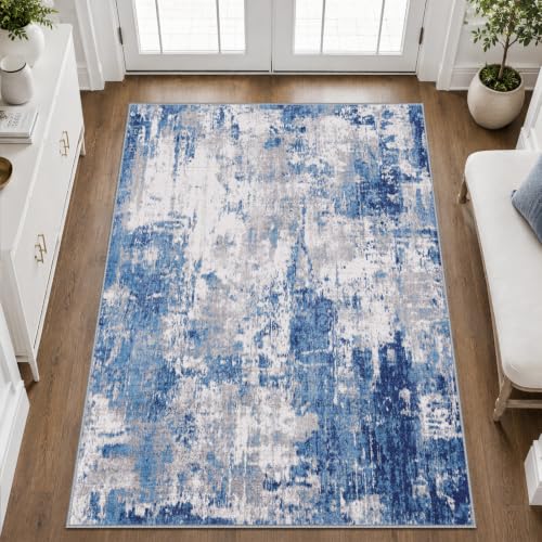 Washable 3'x5' Abstract Area Rug for Living Room Blue Gray (Blue/Gray / 3' x 5' (Rectangular))