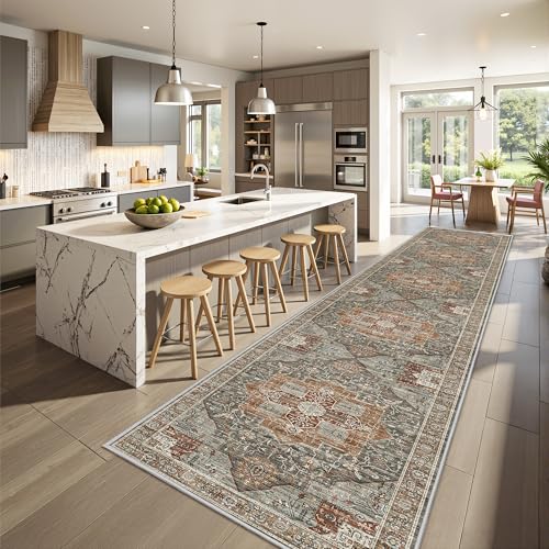 Hallway Runner Rug 2x12 Extra Long Washable Runner (Grey / 2' x 12' (Runner))