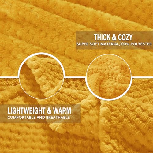 Large Waffle Fleece Throw Blanket for Couch (Mustard / 50x70 in)