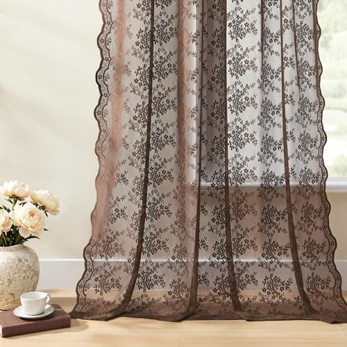 Vintage Lace Curtains 72 Inches Long (Brown / 52"W x 72"L (Pack of 2))
