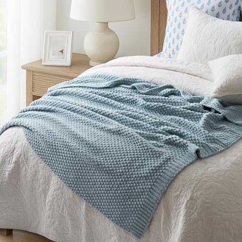 HOME Chunky Chenille Knit Throw Blanket (Chambray Blue / 60" X 80")
